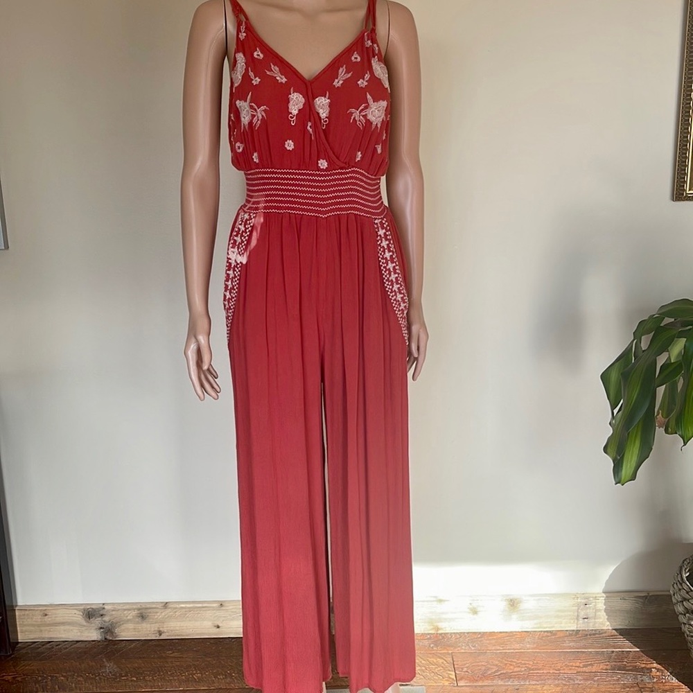DEX | Burnt Orange Stretchy Shirred Waist Jumpsuit ~ Size Medium